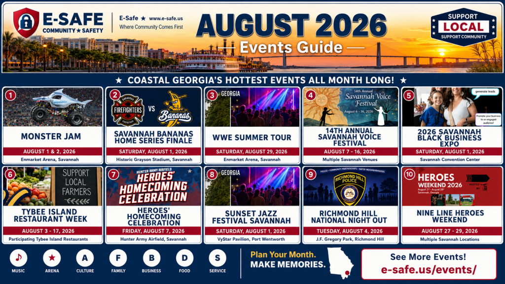 E-Safe Coastal Georgia Monthly Area Happenings & Events: August 2026 feature image